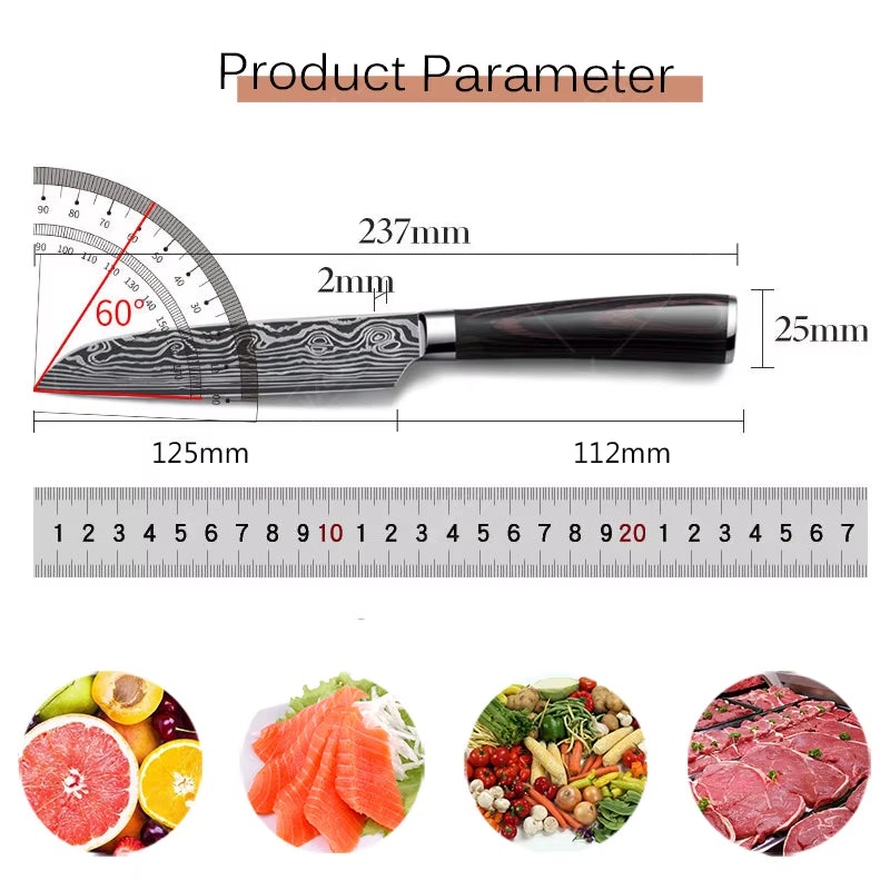 Professional Japanese Knife Kitchen Knife Carbon Steel Santoku Peeling Japanese Kitchen Chef Knives and Accessories Wood Handle