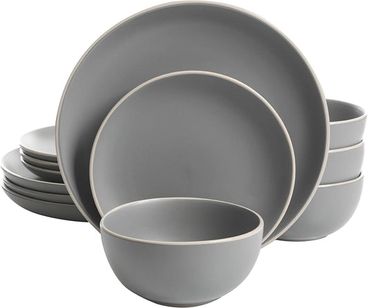 Rockaway 12-Piece Dinnerware Set Service for 4, Grey Matte -