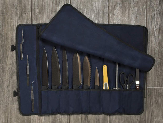 Canvas Chef Knife Roll Bag - 10 Knife Slots and a Large Zipper Pocket - Durable 10Oz Canvas Knife Case with an Adjustable Shoulder Strap - Knives Not Included