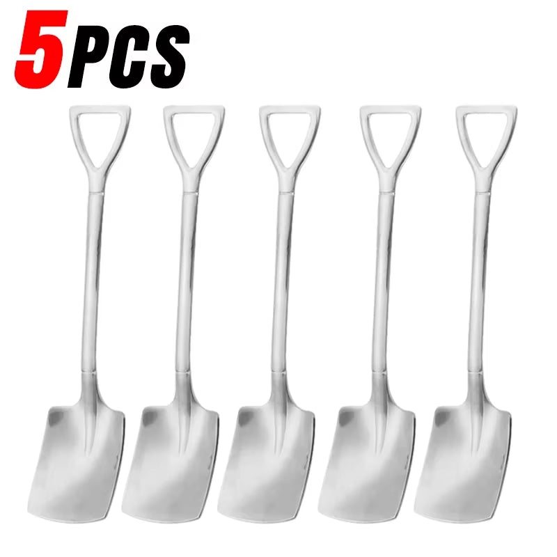 Stainless Steel Shovel Spoons Gold Silver Mini Coffee Teaspoon Fruit Ice Cream Dessert Spoon Scoops Kitchen Tableware Set 20/2Pc