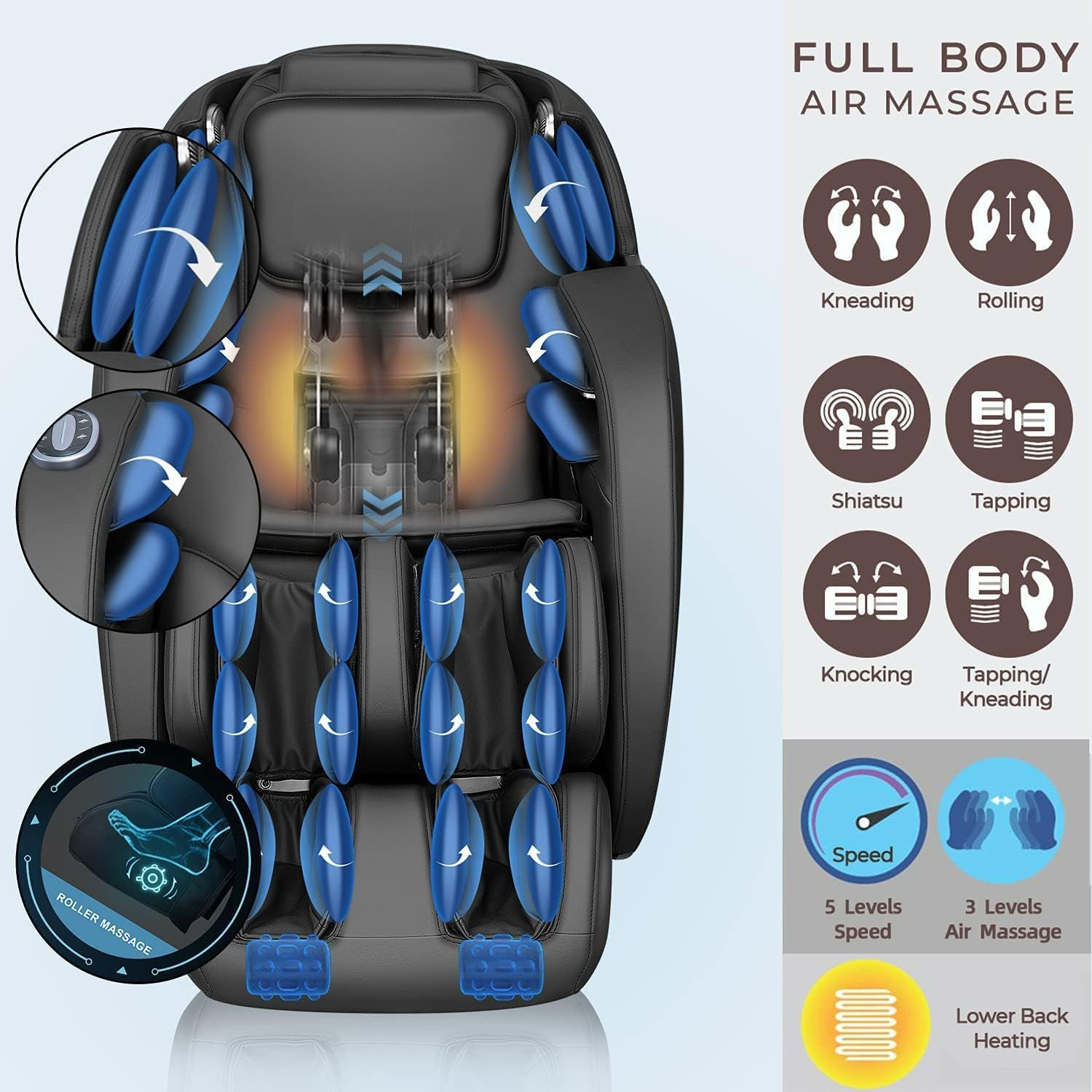 SL Track Massage Chair Recliner, Full Body Massage Chair with Zero Gravity, Bluetooth Speaker, Airbags, Heating, and Foot Massage