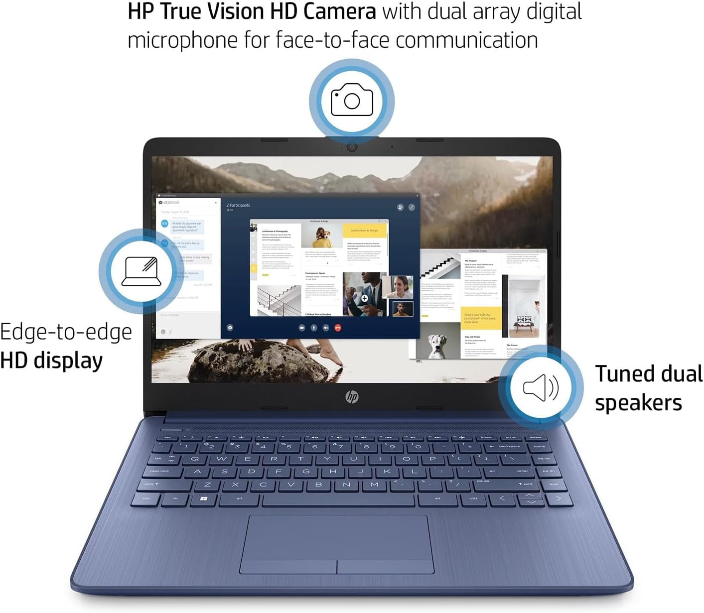 Portable Laptop (Include 1 Year Microsoft 365), 14’’ HD Display, 16GB RAM, 64GB Emmc, Intel Quad-Core N4120, Student and Business, Webcam, HDMI, Wi-Fi, RJ-45, Windows 11 Home, Grayish Blue