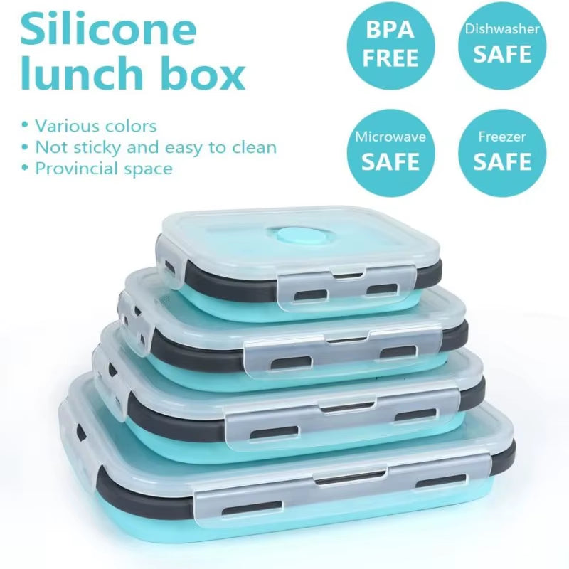 4 Pices/Set High Quality Silicone Rectangle Lunch Box Collapsible Bento Box Portable Folding Food Container Food Storage Bowl