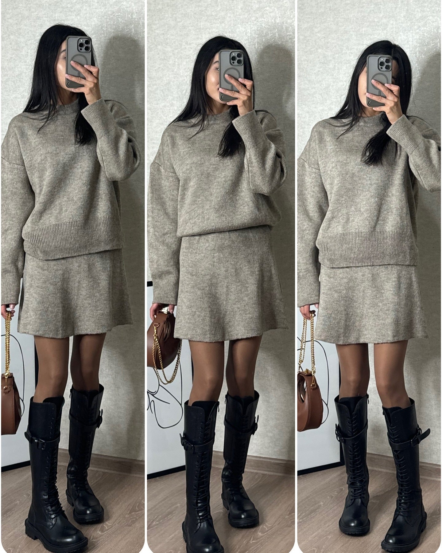 Sweater Skirt Sets for Women 2 Pieces Knit Casual Versatile Long Sleeve Pullover Elegant Solid High Waist Mini Skirt Outfit