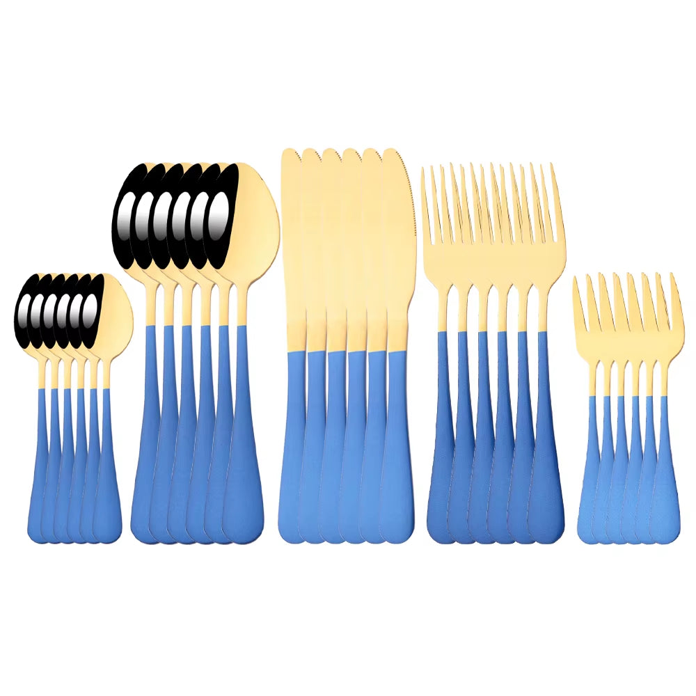 6/30Pcs Rainbow Dinnerware Stainless Steel Cutlery Set Knife Cake Fork Spoon Dinner Flatware Set Kitchen Silverware Tableware