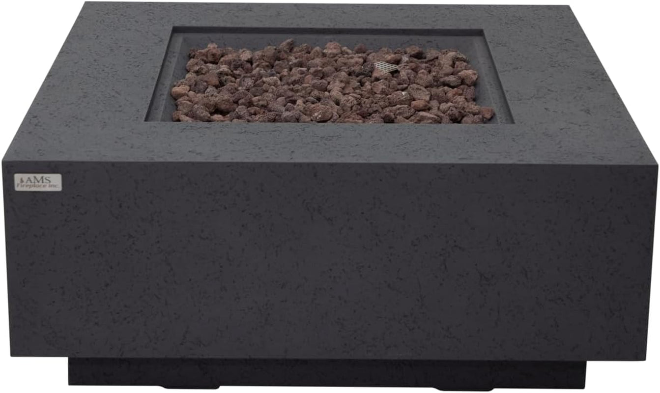 AMS Fireplace | Brooklyn 40"X40" Square Concrete Natural Gas Fire Pit Table | Dark Gray | Travertine (Coarse) Texture Surface | Outdoor Patio Heater Electronic Ignition outside Backyard Fireplace