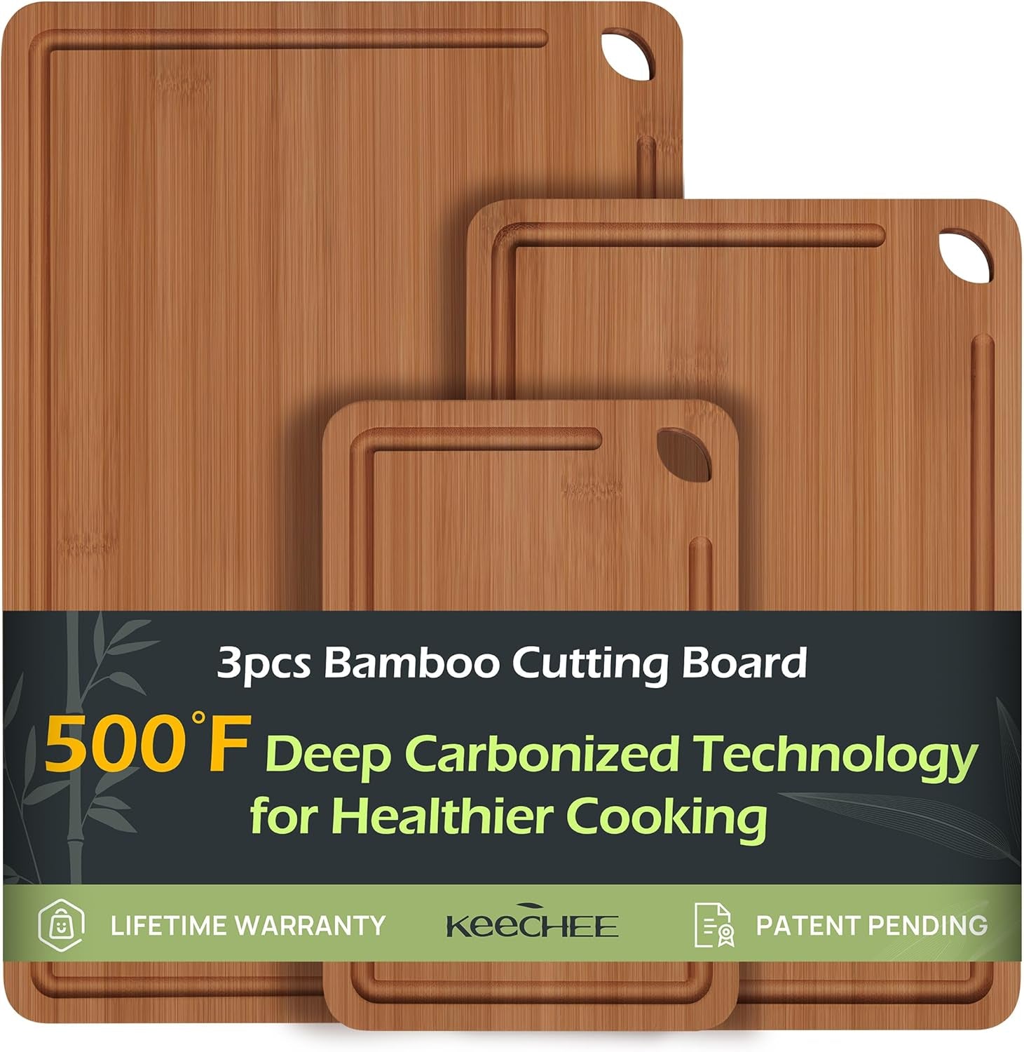 Bamboo Cutting Board, Durable Wood Cutting Boards for Kitchen with Deep Juice Grooves & Built-In Handles, Ideal Charcuterie & Chopping for Meat, Vegetables and Fruits Ideas Kitchen Gift for Home Cooks