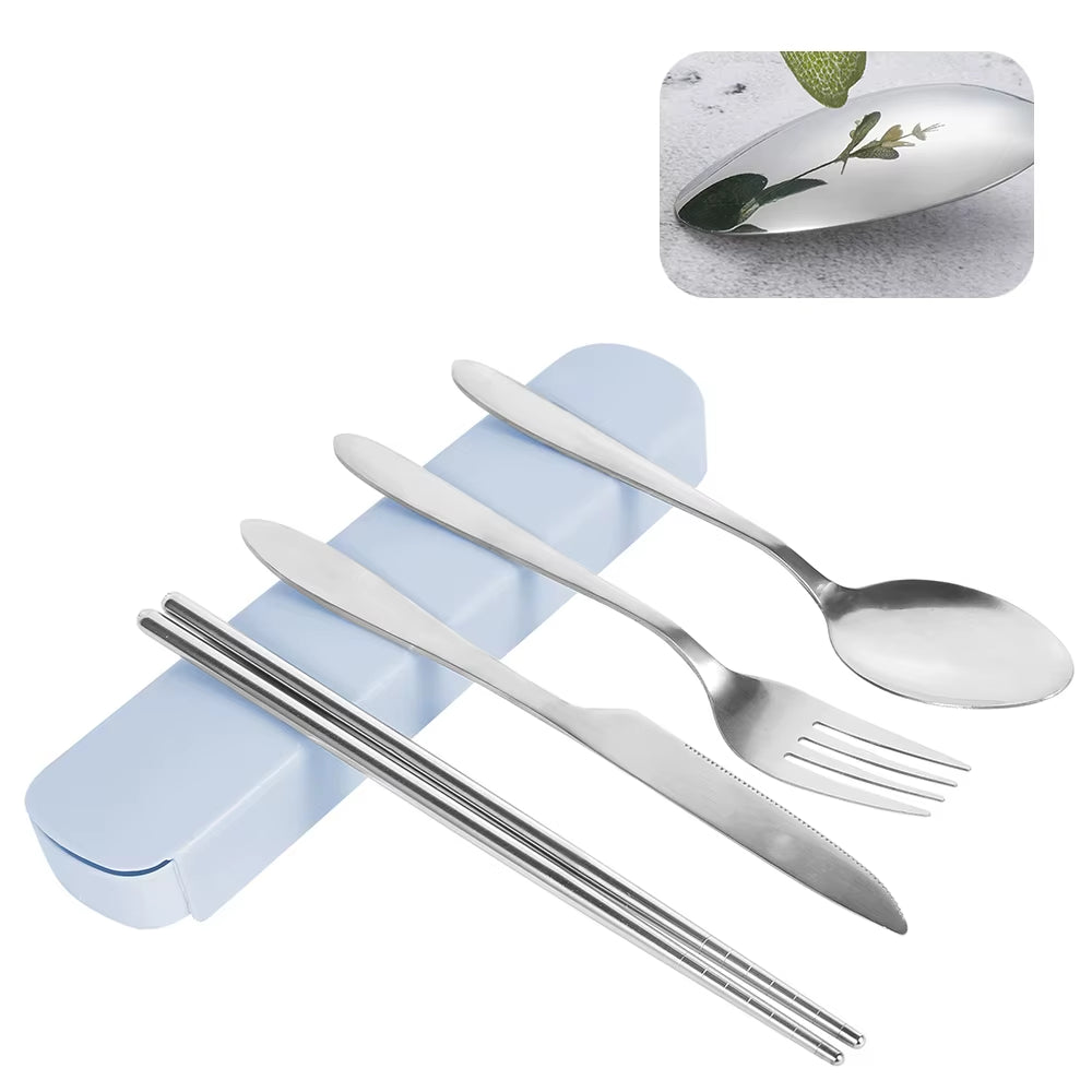 Portable Cutlery Set 4Pcs Stainless Steel Silverware Set with Case for Lunch Box Reusable Travel Camping Flatware Set Personal