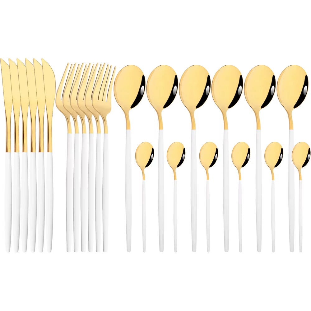 Mirror 24 Pcs Gold Cutlery Sets Kitchen Tableware Stainless Steel Knife Forks Spoons Silverware Home Flatware Set Dinnerware Set