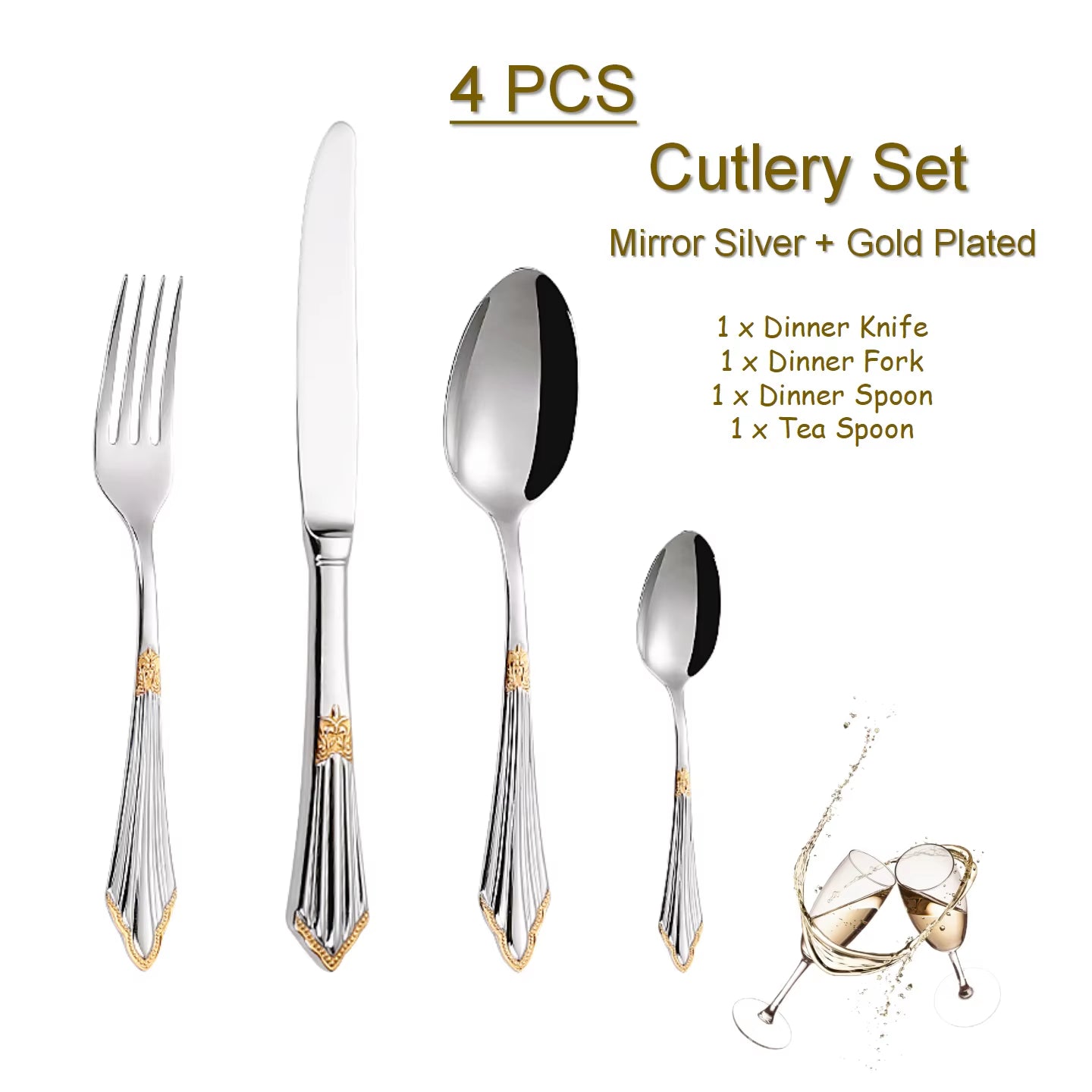 4/8/12/16/20/24/28 PCS Luxury Gold Plated Flatware Set Dishwasher Safe Cutlery Antique Silverware with Hollow Handle Table Knife