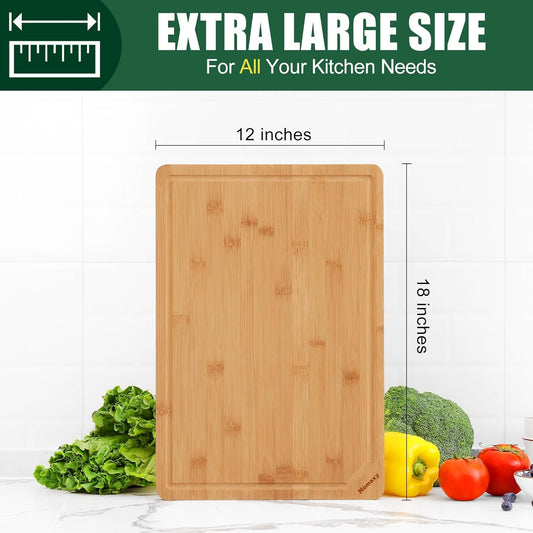 Extra Large Organic Bamboo Cutting Boards for Kitchen, 18"X12" Wooden XL Cutting Board with Juice Groove and Handles, Charcuterie Butcher Block Wood Serving & Chopping Board - Pre Oiled