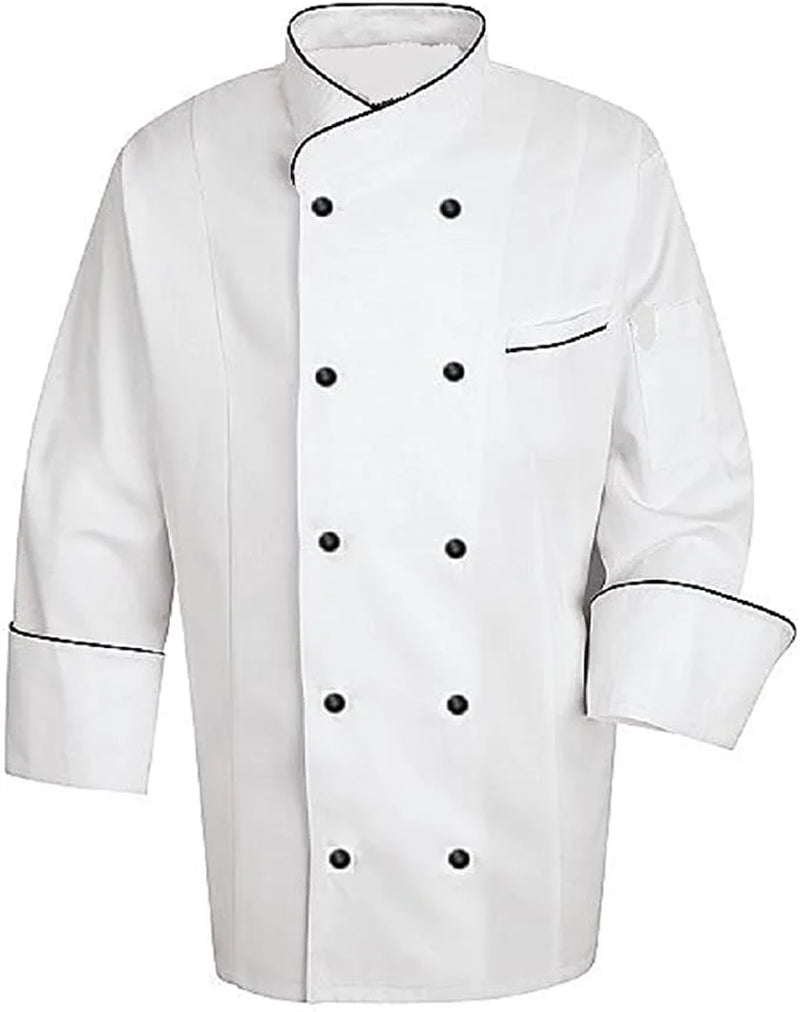 Long Sleeves Men Women Chef Coat Jacket Uniform Unisex for Food Service, Caterers, Bakers and Culinary Professional (White, X-Large)