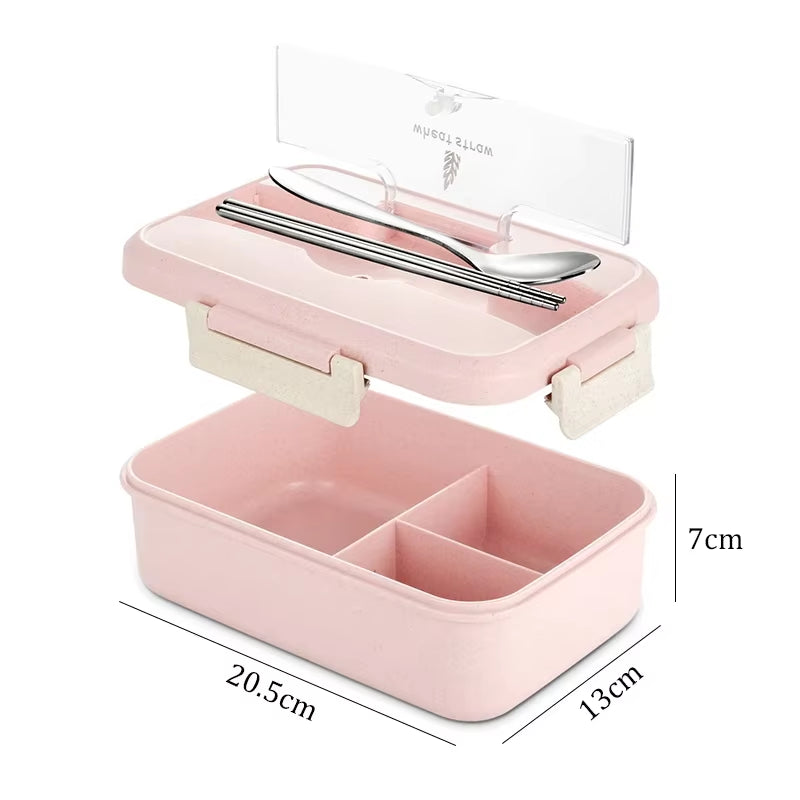 Microwave Lunch Box Wheat Straw Dinnerware with Spoon Chopsticks Food Storage Container Children Kids School Office Bento Box