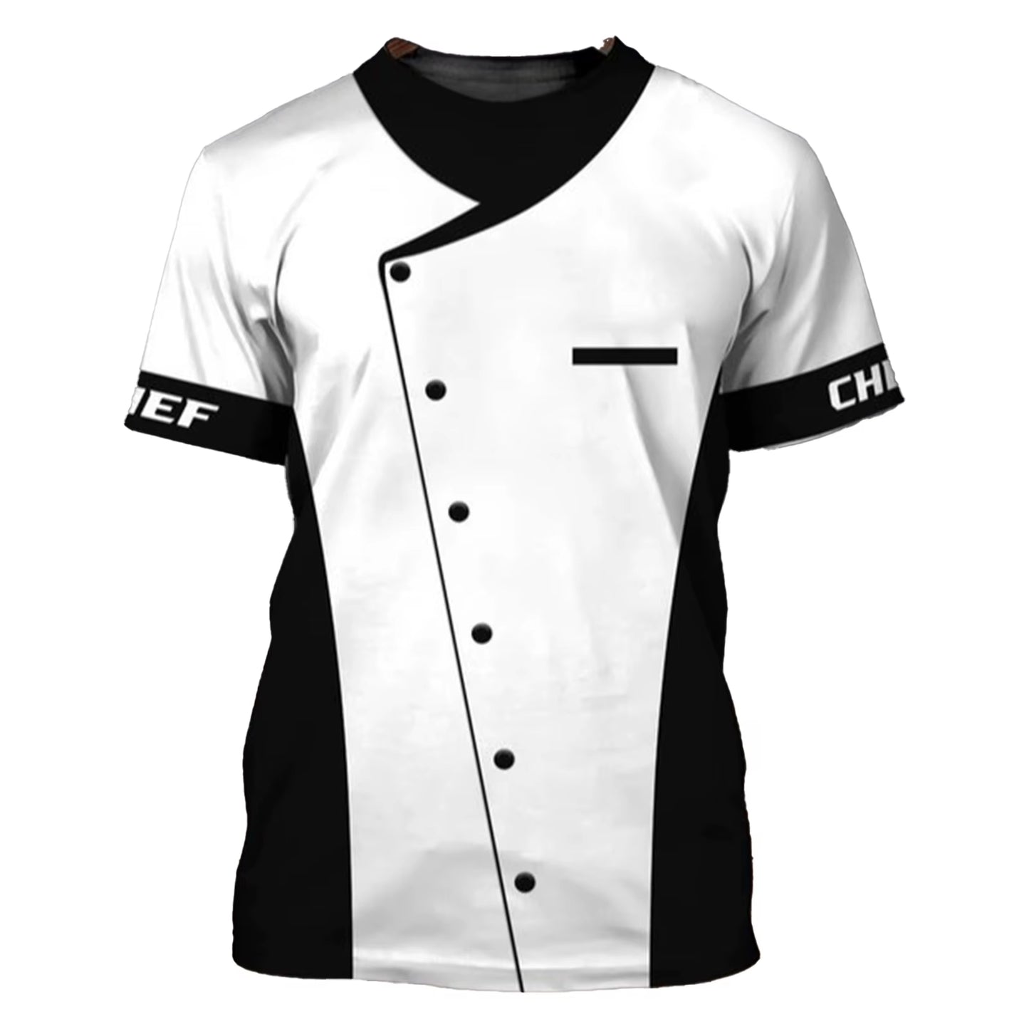 Mens Short Sleeve 3D Print T-Shirt Chef Uniform Cook Food Service Tops for Hotel Restaurant Kitchen Canteen Cake Shop Bakery