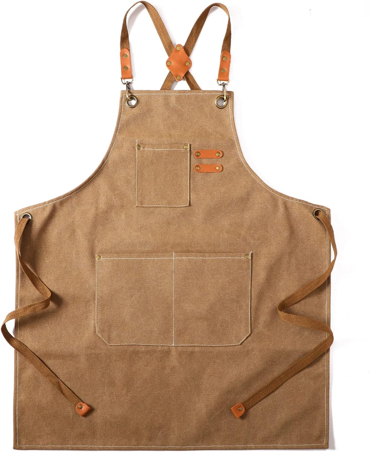 Canvas Cross Back Chef Cotton Aprons for Men Women with Large Pockets