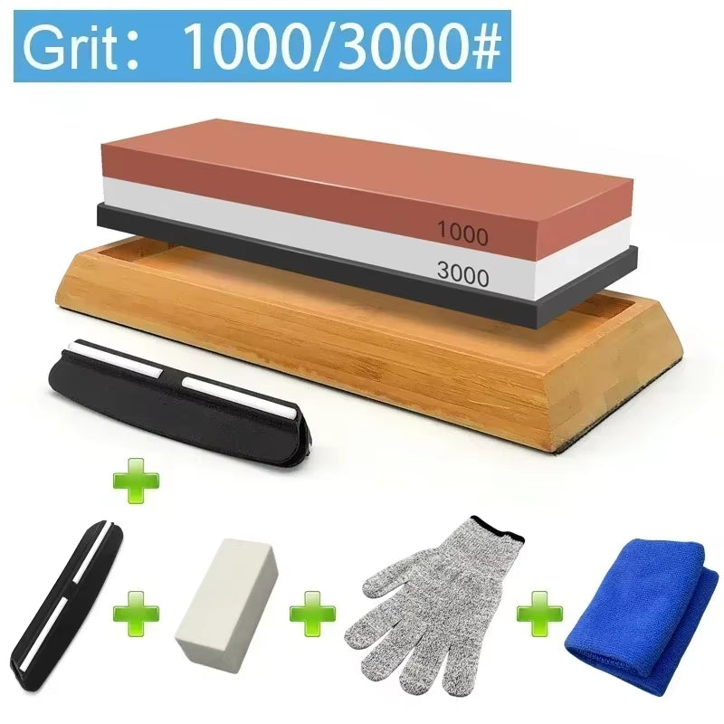 1-7Pcs Sharpening Stone Knife Sharpener Grit240-8000# Whetstone Professional Grindstone Set Wood Base Angle Guide Polishing Set