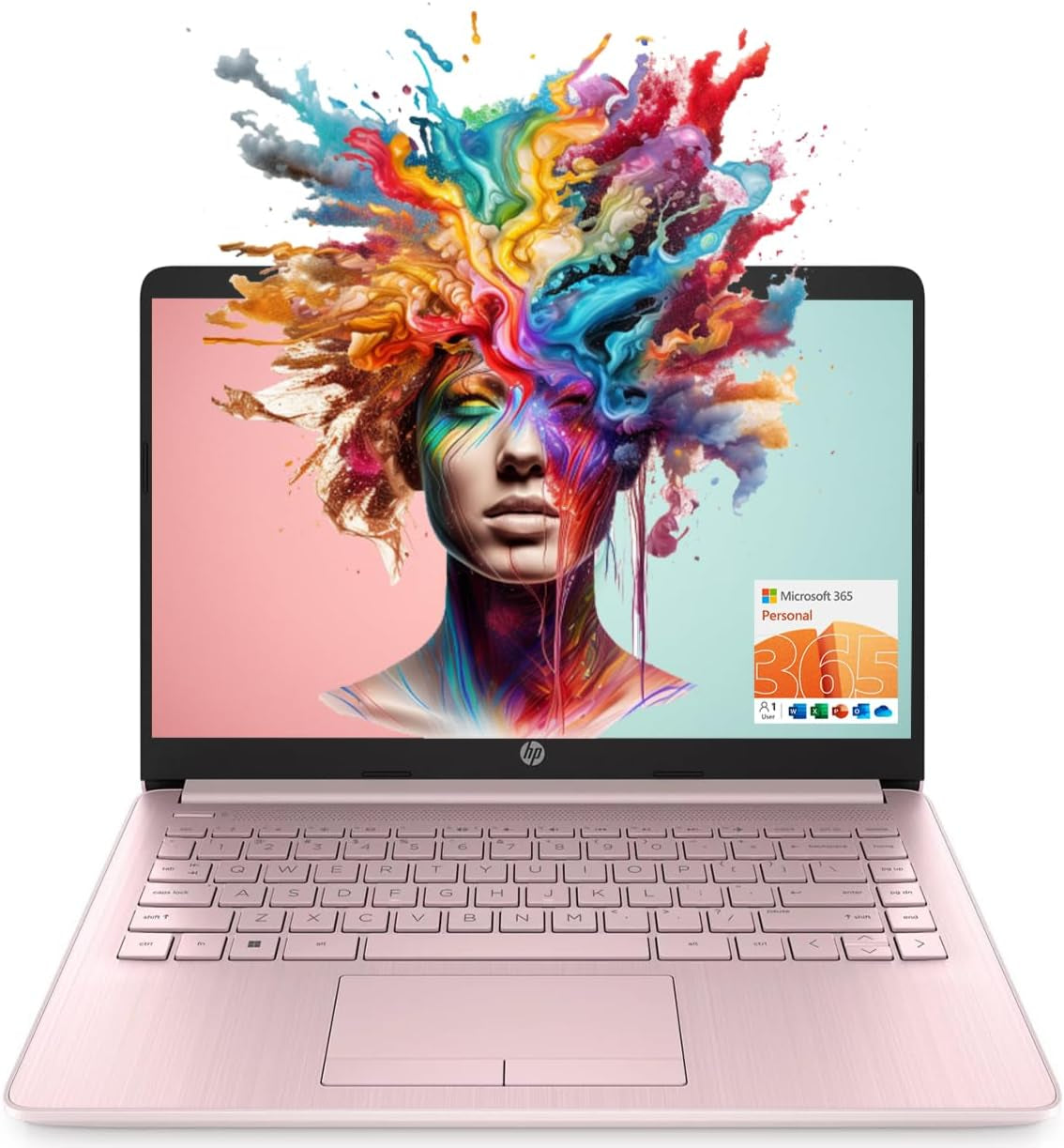 Portable Laptop (Include 1 Year Microsoft 365), 14’’ HD Display, 16GB RAM, 64GB Emmc, Intel Quad-Core N4120, Student and Business, Webcam, HDMI, Wi-Fi, RJ-45, Windows 11 Home, Pink