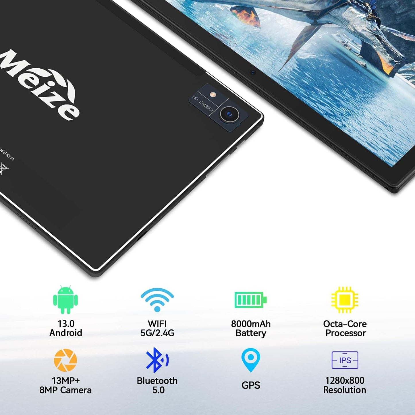 Latest 2024 Android 13 Tablet, 128GB+16(8+8 Expand)Gb/512Gb Expandable, Octa-Core Tablet with 5G Wifi, 8000Mah Battery, 10.1 Inch Tablet with 21MP Camera, Tablet with Keyboard, Bluetooth, Mouse, Case.