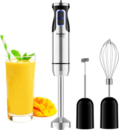 living Immersion Hand Blender Full Set - 8 Speed Immersion Blender, Hand Mixer with 7 Attachments: Stainless Steel Blade, Whisk, Milk Frother, Beater, Mixing Hooks, Potato Masher, Chopper Bowl