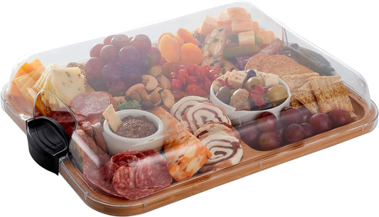 Build-A-Board Cutting Board with Compartments and Clear Locking Lid for Charcuterie, Snacks, and More-Make It. Take It. Enjoy It, 11X14 Inch, Bamboo