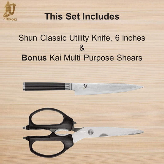 Cutlery Classic Utility Knife 6" and  PRO Multi-Purpose Kitchen Shears Set, Handcrafted Japanese Kitchen Knives & Shears