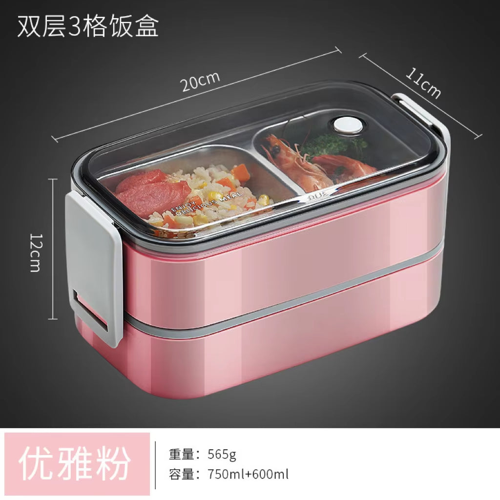 304 Stainless Steel Lunch Box for Adults Kids School Office 1/2 Layers Microwavable Portable Grids Bento Food Storage Containers