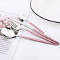 Pink Silver Stainless Steel Dinnerware Set Fork Knife Soup Ice Spoon Cutlery Set Western Flatware Kitchen Silverware Set