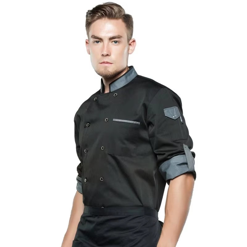 Adjustable Chef Jacket Long Sleeve Chef Uniform Men Unisex Cook Coat Restaurant Hotel Kitchen Wear Waiter Work Clothes Free Logo