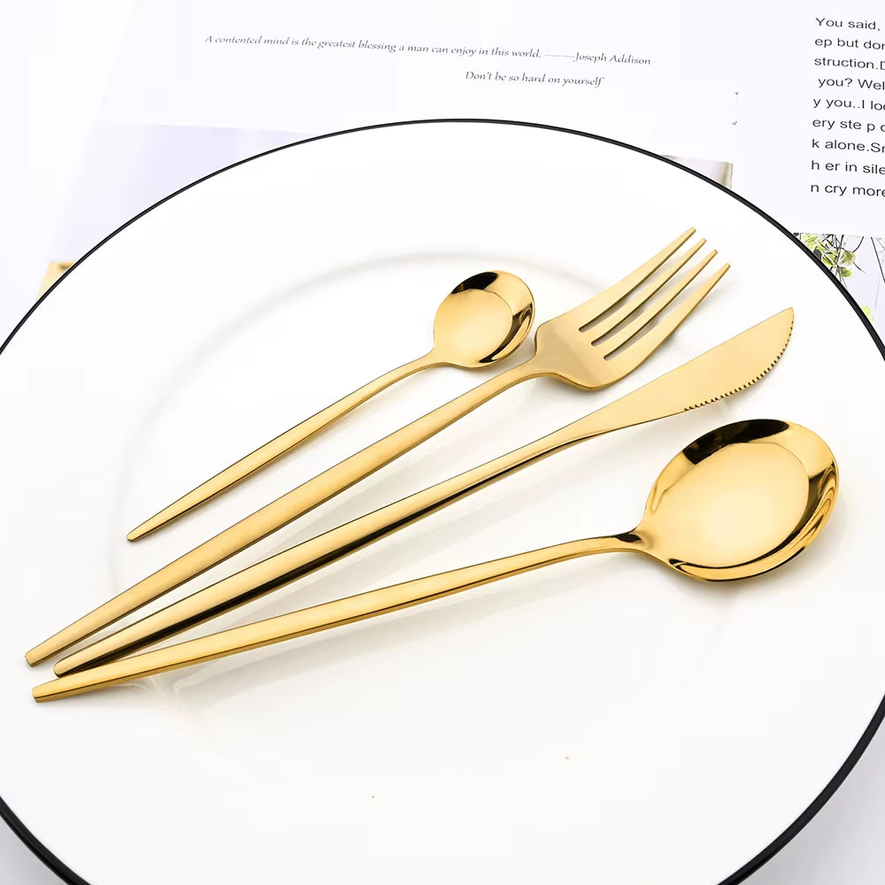 Mirror 24 Pcs Gold Cutlery Sets Kitchen Tableware Stainless Steel Knife Forks Spoons Silverware Home Flatware Set Dinnerware Set