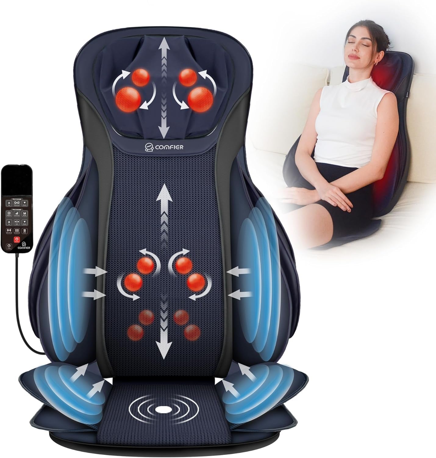 Shiatsu Neck Back Massager with Heat, 2D Ro 3D Kneading Massage Chair Pad, Adjustable Compression Seat Massager for Full Body Relaxation, Christmas Gifts for Dad Mom Women Men,Dark Gray