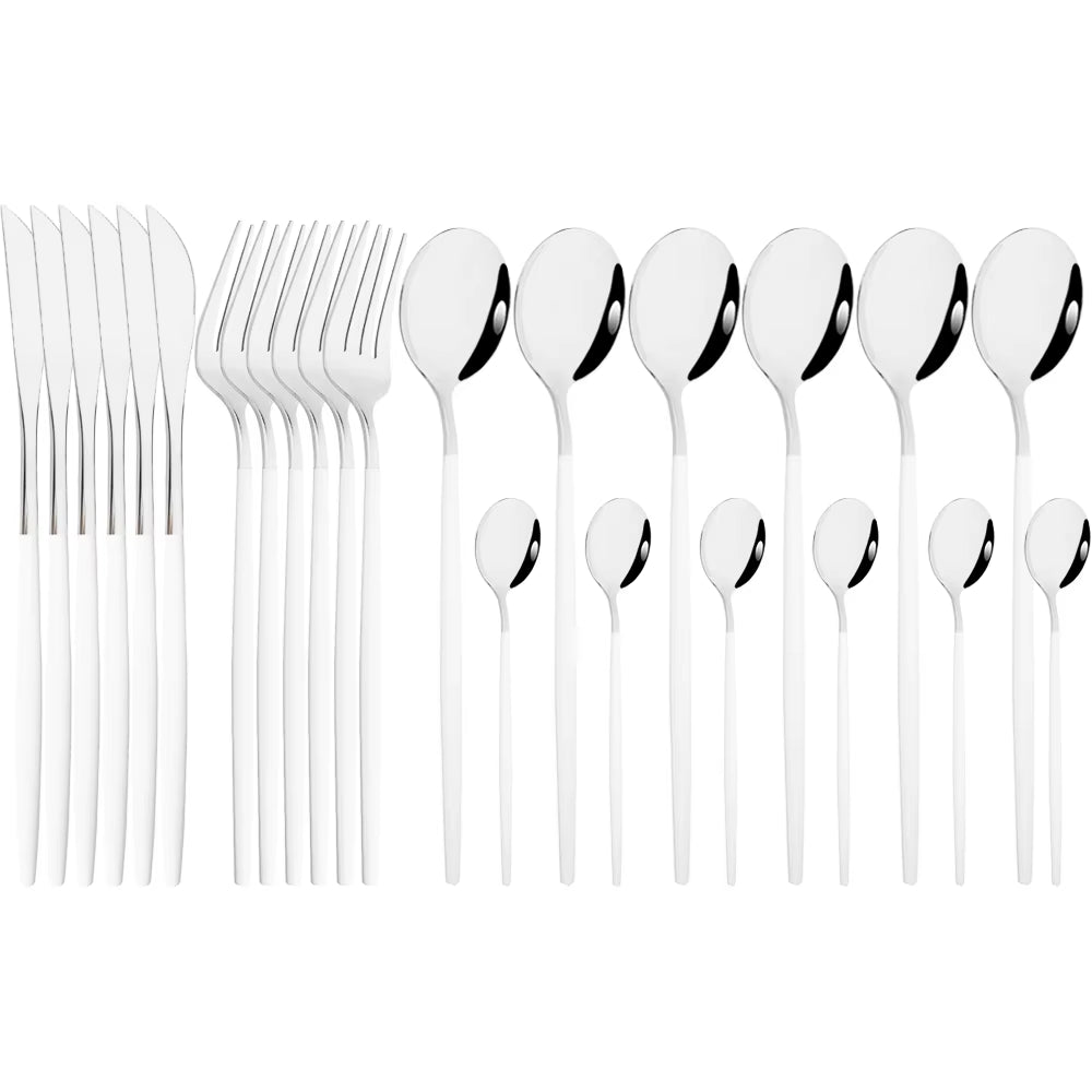 Mirror 24 Pcs Gold Cutlery Sets Kitchen Tableware Stainless Steel Knife Forks Spoons Silverware Home Flatware Set Dinnerware Set