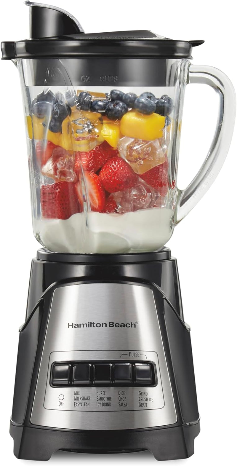 Power Elite Blender for Shakes and Smoothies with 3-Cup Vegetable Chopper Mini Food Processor, 40Oz Glass Jar, 12 Functions for Puree, Ice Crush, Black and Stainless Steel (58149)