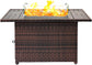 44 Inch Propane Fire Pit Table 50000 BTU Firepits Table with Lid Rectangular Rattan Gas Fire Pits for outside Patio with Glass Wind Guard Glass Rocks Water-Proof Cover,Brown