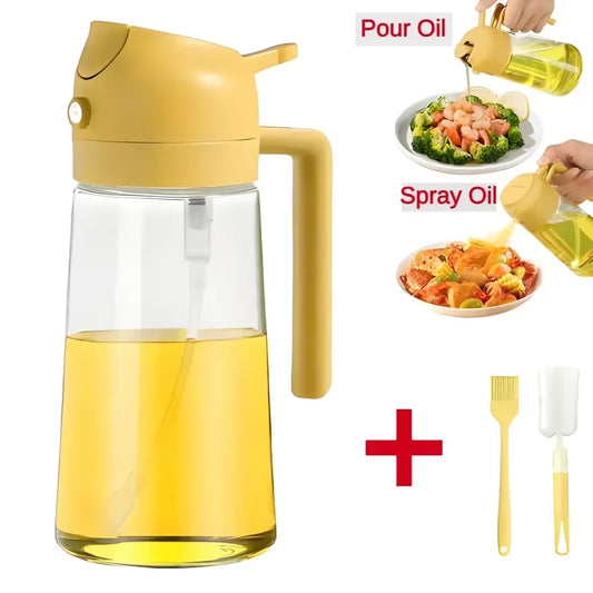 Mister 500ML Spray 2 in 1 Plastics Oil Spray Bottle with 2Pcs Brush Spray and Pour Oil Dispenser Bottle for Cooking Spritzer BBQ