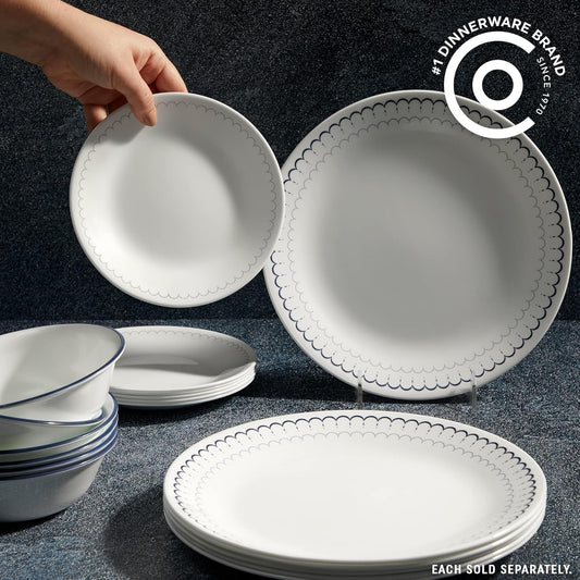 6-Piece 10.25" Dinner round Plates, Vitrelle Triple Layer Glass, Lightweight round Plates, Large round Plates, Chip and Scratch Resistant, Microwave and Dishwasher Safe, Caspian