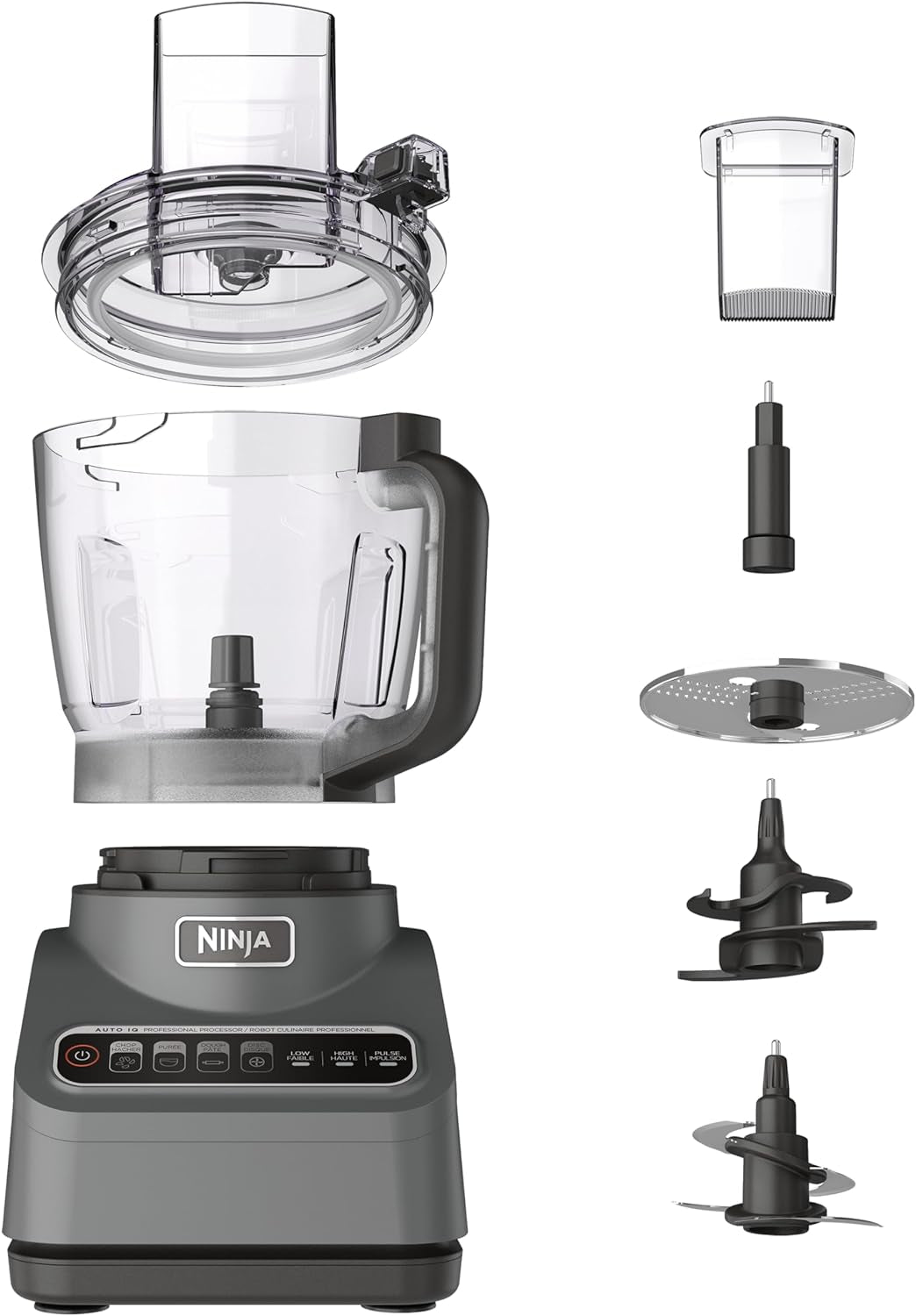 Food Processor, Professional Plus, 1000 Peak Watts, 4 Functions for Chopping, Slicing, Purees & Dough with 9-Cup Processor Bowl, 3 Blades, Food Chute & Pusher, Silver, BN601