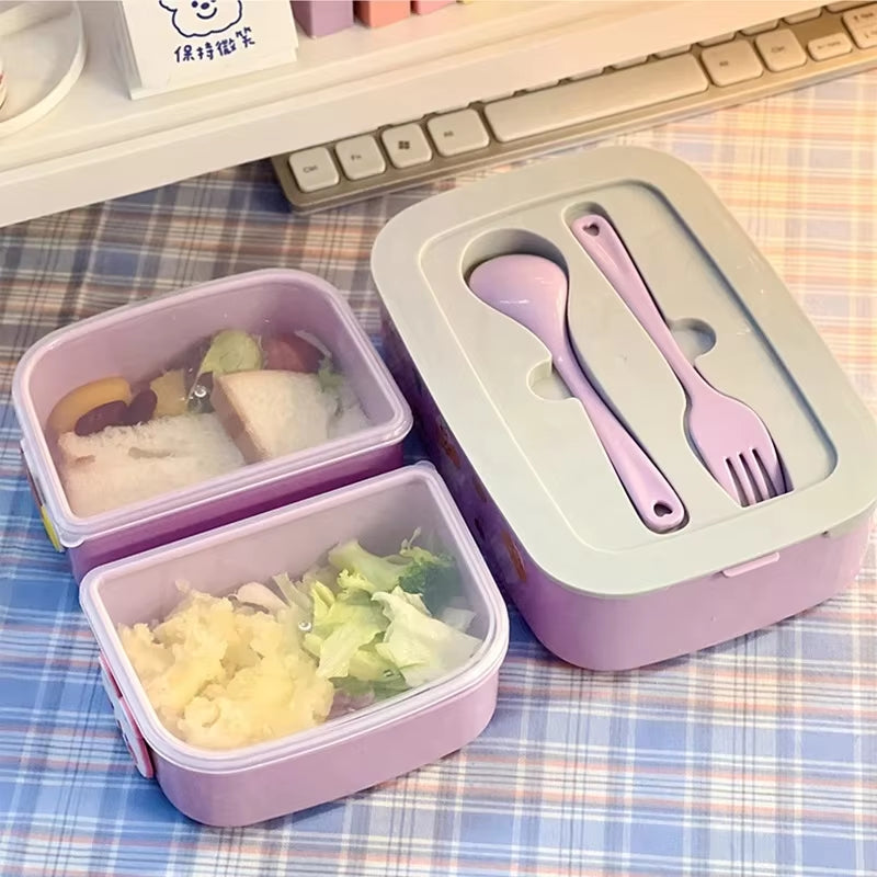 Kawaii Portable Lunch Box for Girls School Kids Plastic Picnic Bento Box Microwave Food Box with Compartments Storage Containers