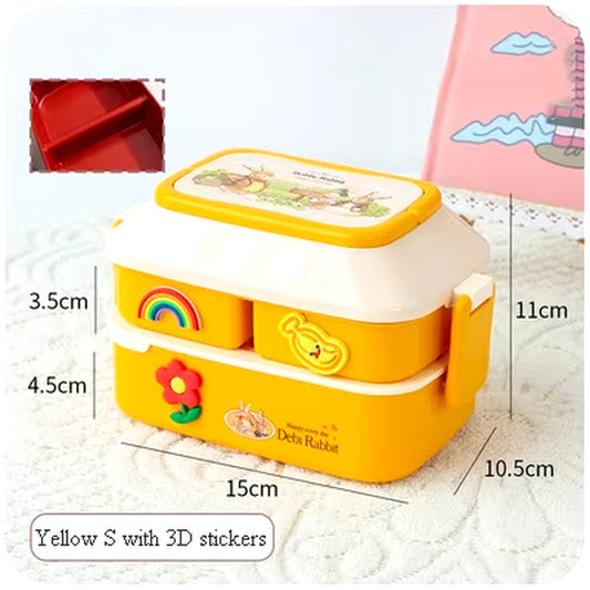 Kawaii Portable Lunch Box for Girls School Kids Plastic Picnic Bento Box Microwave Food Box with Compartments Storage Containers