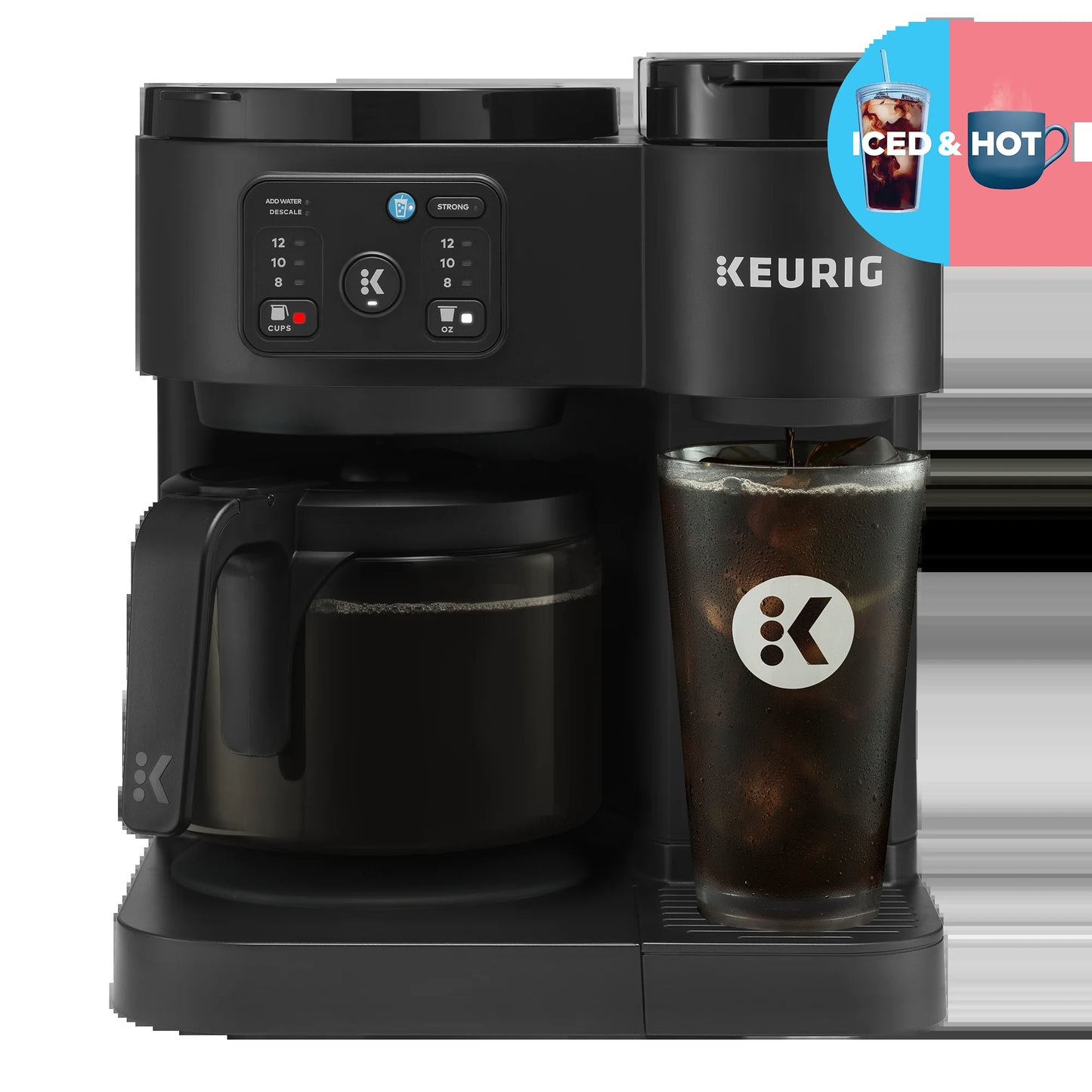 K-Duo Essentials, Hot & Iced Single-Serve K-Cup Pod Coffee Maker & Carafe, Black