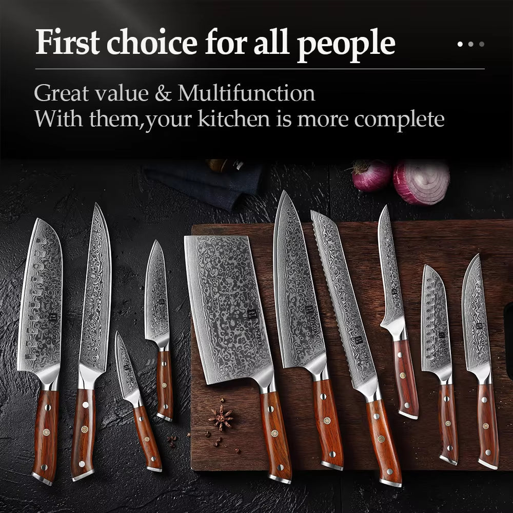 1-10 PCS Kitchen Knife 67 Layers Damascus Steel Chef Slicing Utility Paring Knife Steel Rosewood Handle Razor Sharp