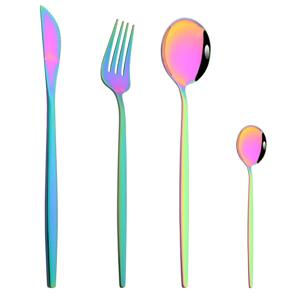 Pink Silver Stainless Steel Dinnerware Set Fork Knife Soup Ice Spoon Cutlery Set Western Flatware Kitchen Silverware Set