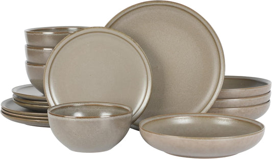 Beckett Stoneware Matte Reactive Glaze 16 Piece (Service for 4) Plates and Bowls Dinnerware Set - Grey