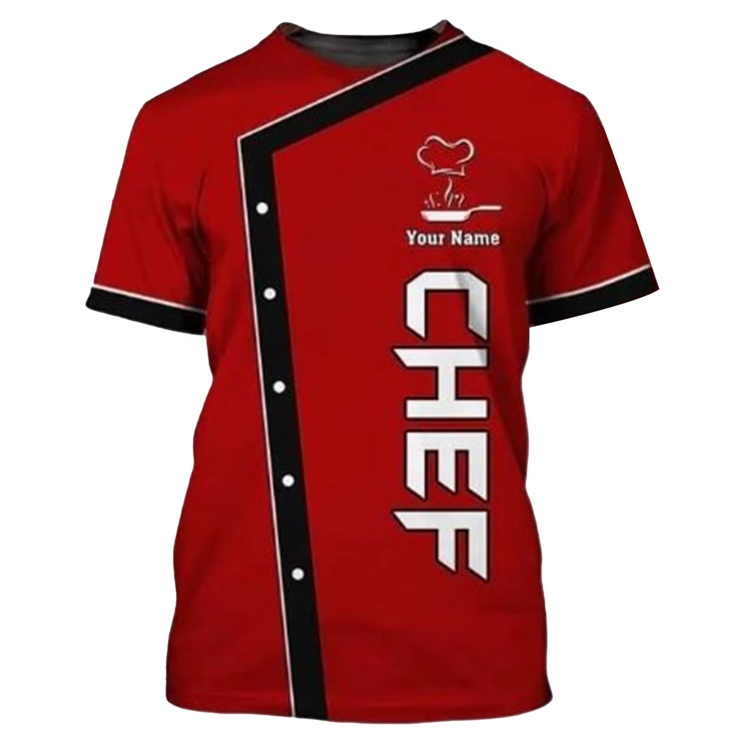 Mens Short Sleeve 3D Print T-Shirt Chef Uniform Cook Food Service Tops for Hotel Restaurant Kitchen Canteen Cake Shop Bakery