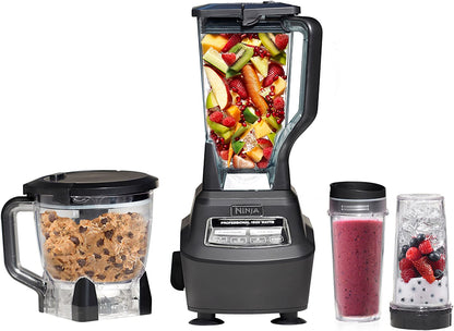 BL770 Mega Kitchen System, 1500W, 4 Functions for Smoothies, Processing, Dough, Drinks & More, with 72 Blender Pitcher, 64 Processor Bowl, (2) 16-Oz. To-Go, Black, with 2 Nutri Cups + Lids