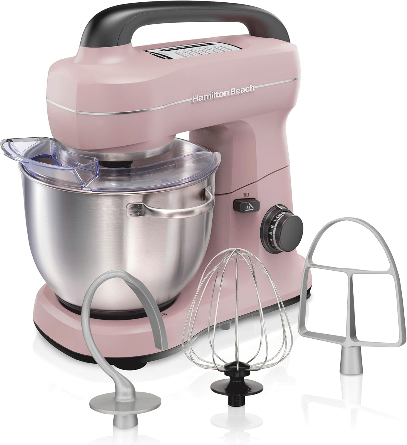 Electric Stand Mixer, 4 Quarts, Dough Hook, Flat Beater Attachments, Splash Guard 7 Speeds with Whisk, Red