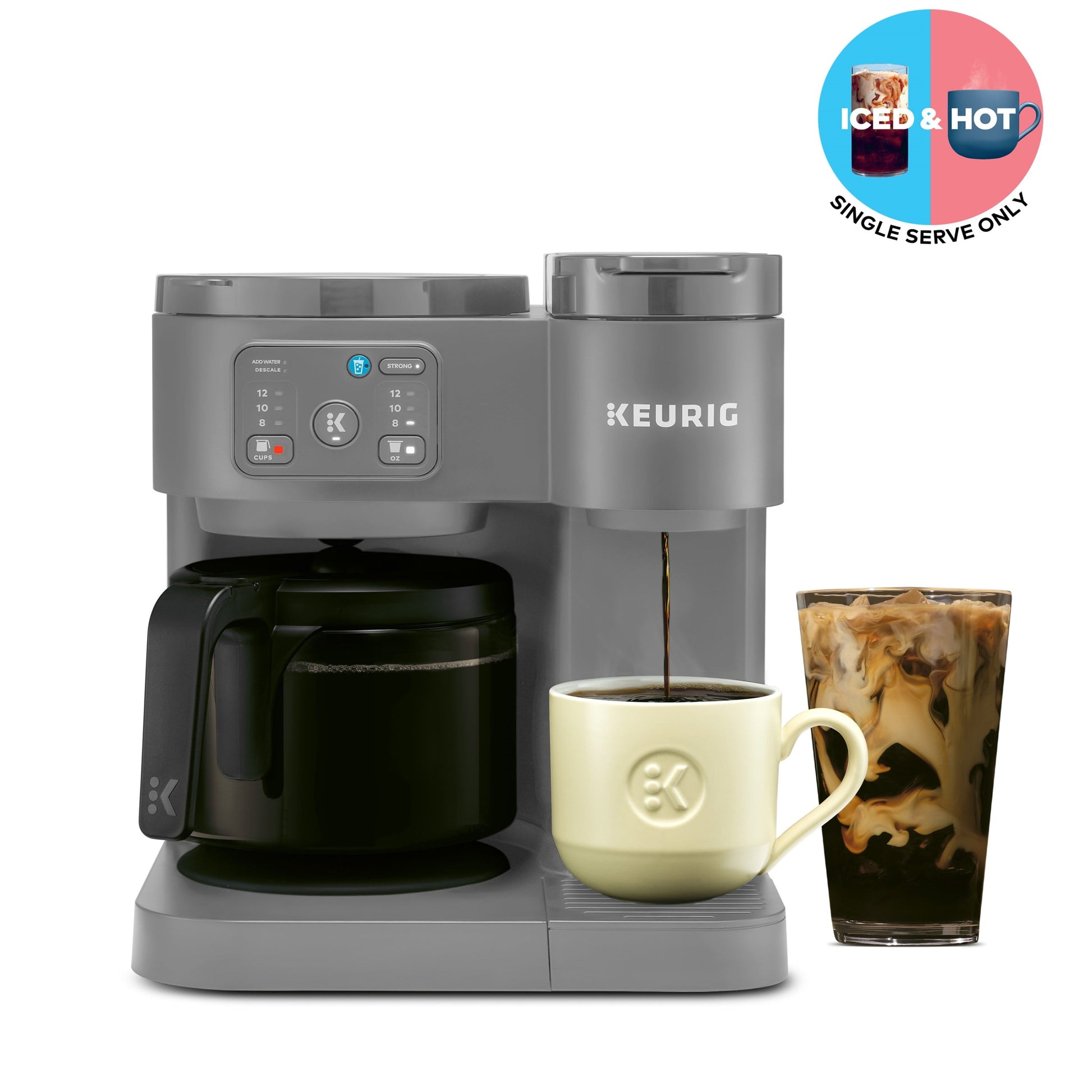 K-Duo Essentials, Hot & Iced Single-Serve K-Cup Pod Coffee Maker & Carafe, Moonlight Grey