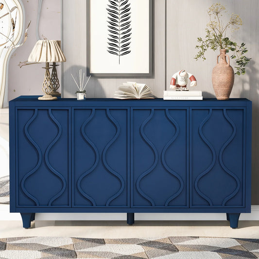 Embossed Curves Accent Storage Cabinet Sideboard Buffet with Adjustable Shelf, Carved Entrance Cabinet Coffee Bar Cabinet