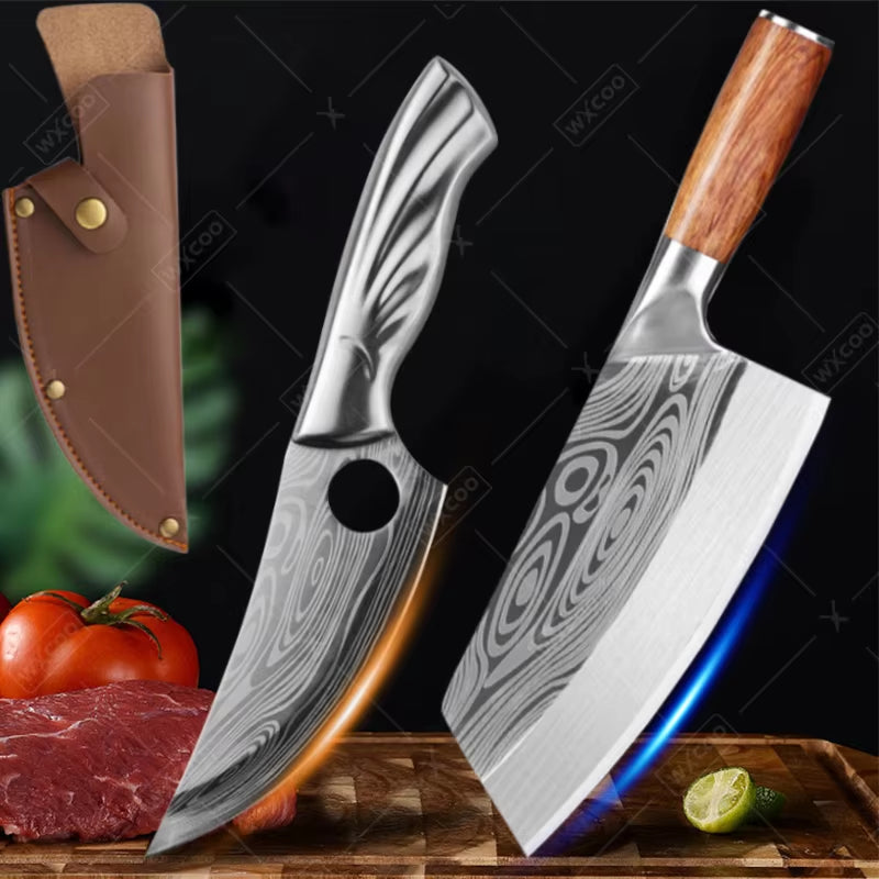 Professional Kitchen Knives Stainless Steel Forged Boning and Chopping Knife Sharp Meat Cleaver BBQ Cooking Tools Fruit Peeler