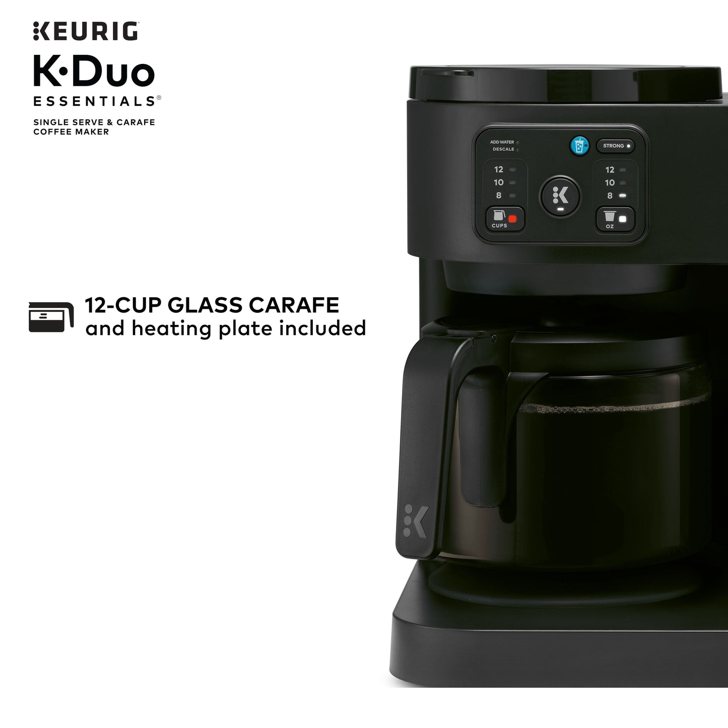 K-Duo Essentials, Hot & Iced Single-Serve K-Cup Pod Coffee Maker & Carafe, Black