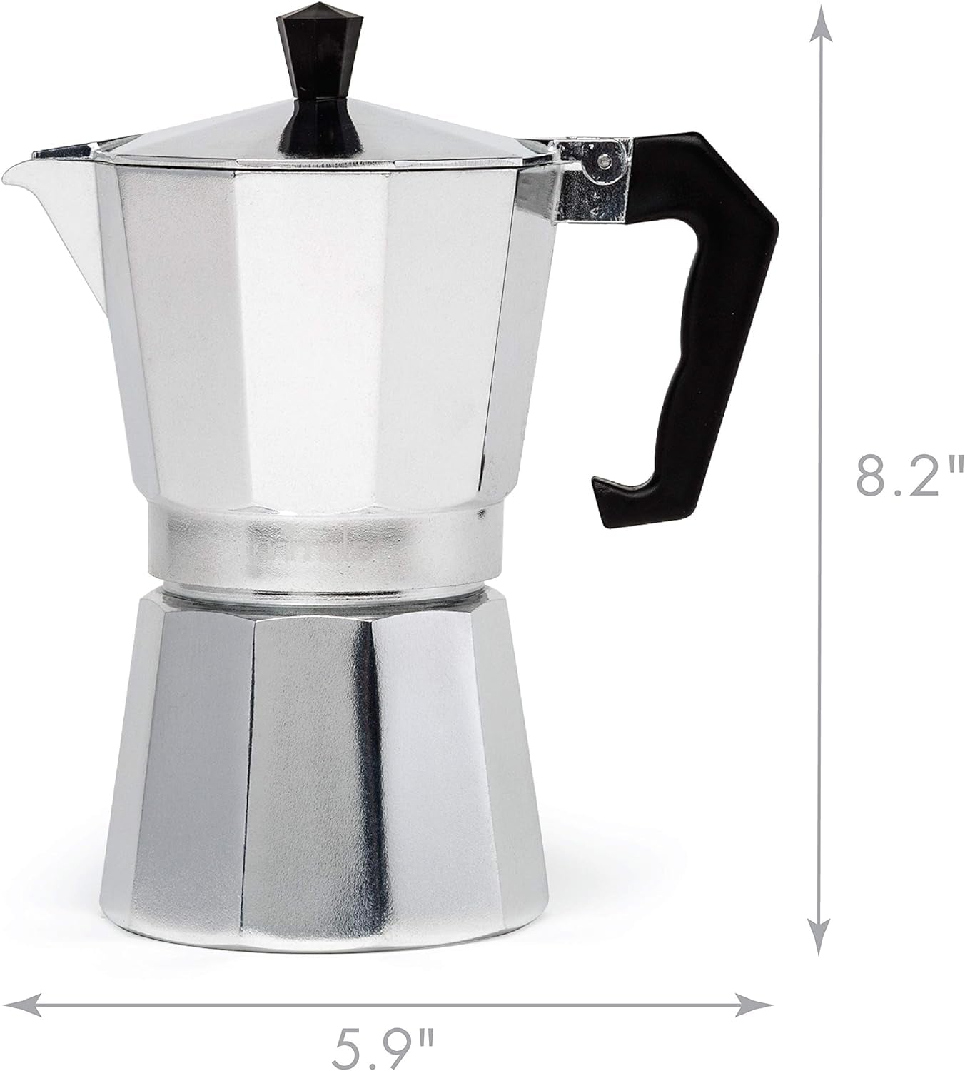 Classic Stovetop Espresso and Coffee Maker, Moka Pot for Italian and Cuban Café Brewing, Greca Coffee Maker, Cafeteras, 6 Espresso Cups, Silver